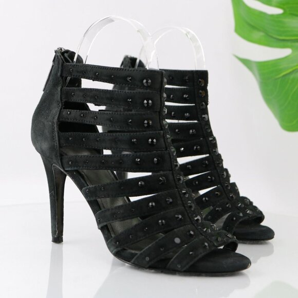 Donald Pliner Shoes - Donald Pliner Womens Adelia Sandal Size 6 Black Suede Heel Strappy Caged Bootie